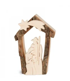 Waldfabrik, photophore en bois et étoile sapin de Noël Petite Crèche De Noël En Ecorce 7,5 Cm, Avec Nativite En Bois D'Erable Sale