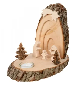 Waldfabrik, photophore en bois et étoile sapin de Noël Petite Crèche De Noël En Ecorce De Bois Avec Sapins Et Bougeoir Clearance