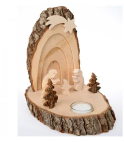 Waldfabrik, photophore en bois et étoile sapin de Noël Petite Crèche De Noël En Ecorce De Bois Avec Sapins Et Bougeoir Clearance
