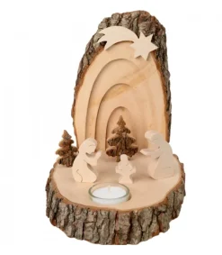 Waldfabrik, photophore en bois et étoile sapin de Noël Petite Crèche De Noël En Ecorce De Bois Avec Sapins Et Bougeoir Clearance