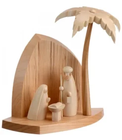 Schalling, crèche moderne Petite Crèche Moderne En Bois Avec Un Palmier Et La Nativite Discount