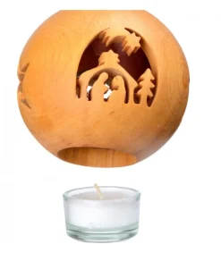 Waldfabrik, photophore en bois et étoile sapin de Noël Photophore En Bois, Forme Spherique, Motif Crèche
