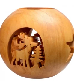 Waldfabrik, photophore en bois et étoile sapin de Noël Photophore En Bois Forme Spherique, Motif Cerf En Foret Sale