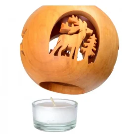 Waldfabrik, photophore en bois et étoile sapin de Noël Photophore En Bois Forme Spherique, Motif Cerf En Foret Sale