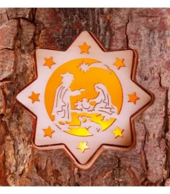 Waldfabrik, photophore en bois et étoile sapin de Noël Photophore En Rondin De Bois, 2 Motifs Crèche Et Bougie New