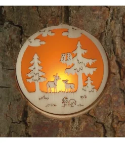 Waldfabrik, photophore en bois et étoile sapin de Noël Photophore En Rondin De Bois Avec 3 Motifs Nature