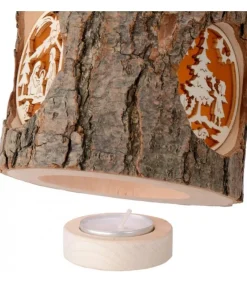 Waldfabrik, photophore en bois et étoile sapin de Noël Photophore Rondin De Bois, Avec 3 Motifs, Crèche, Anges Et Bonhomme De Neige Online