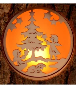 Waldfabrik, photophore en bois et étoile sapin de Noël Photophore Rondin De Bois, Avec 3 Motifs, Crèche, Anges Et Bonhomme De Neige Online