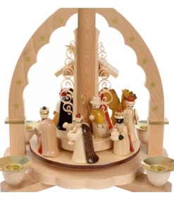 Richard Glasser, Pyramides de Noël allemandes Pyramide A 4 Bougies En Bois Pour Un Noël Traditionnel Sale