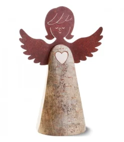 Waldfabrik, photophore en bois et étoile sapin de Noël Statuette Ange En Bois Avec Coeur Et Ailes Metal, 26 Cm Discount