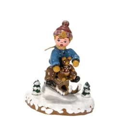 Hubrig, figurines pour enfant Village De Noël Miniature, Garcon Sur La Luge New