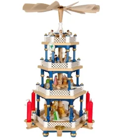 Richard Glasser, Pyramides de Noël allemandes Weihnachtspyramid Allemande Aux Couleurs Baroques Blanc Et Bleu Hot